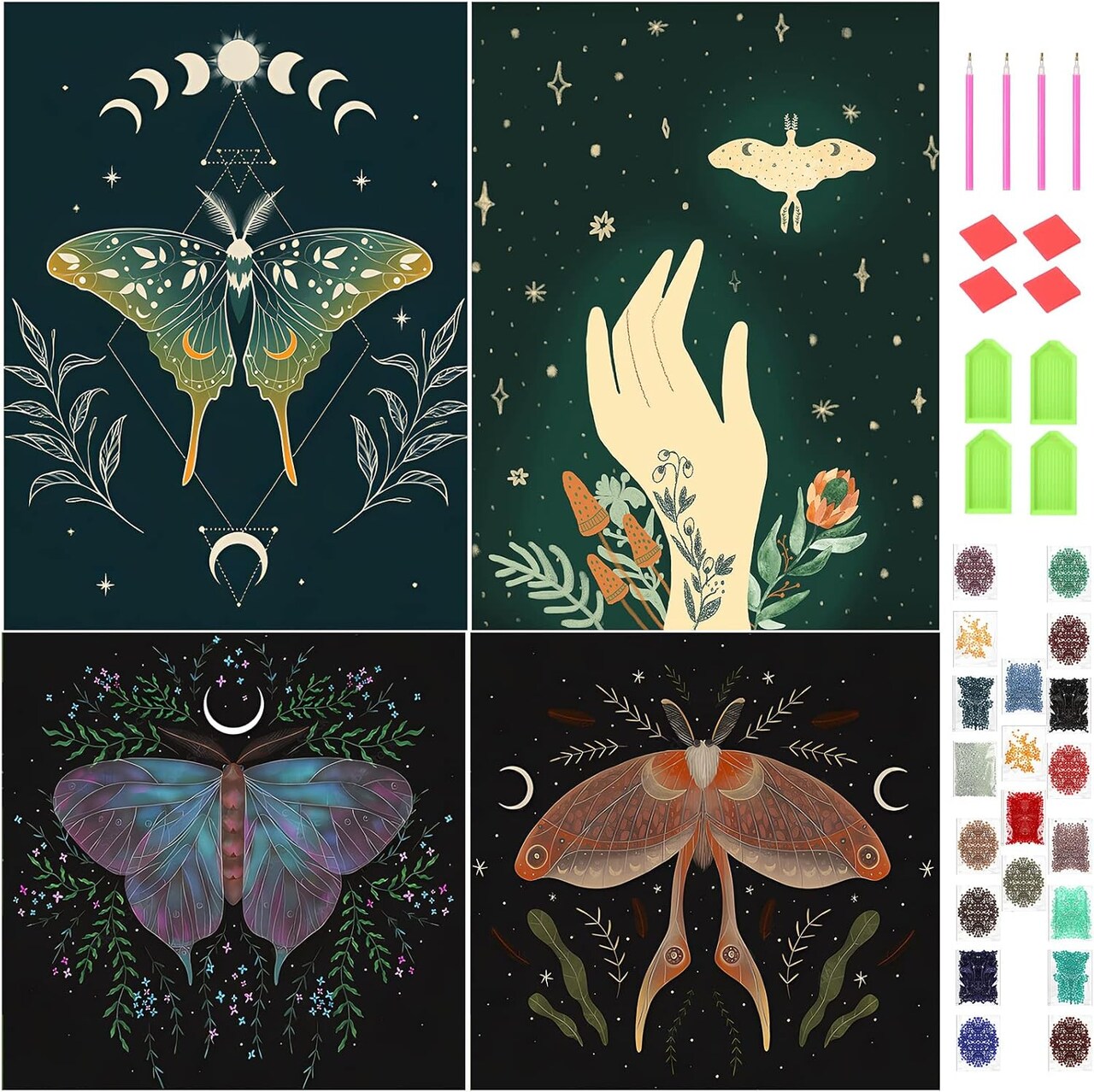 4 Sets Moth and Moon Diamond Painting 12.6 x 4.72 x 3.54 inches